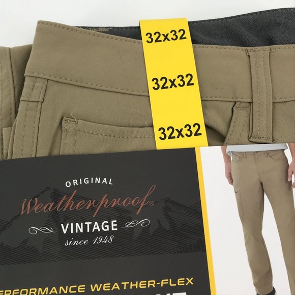 Weatherproof Vintage Pants Mens 32x32 Brown Khaki Regular Fit Flex Tech Packable - Picture 8 of 12